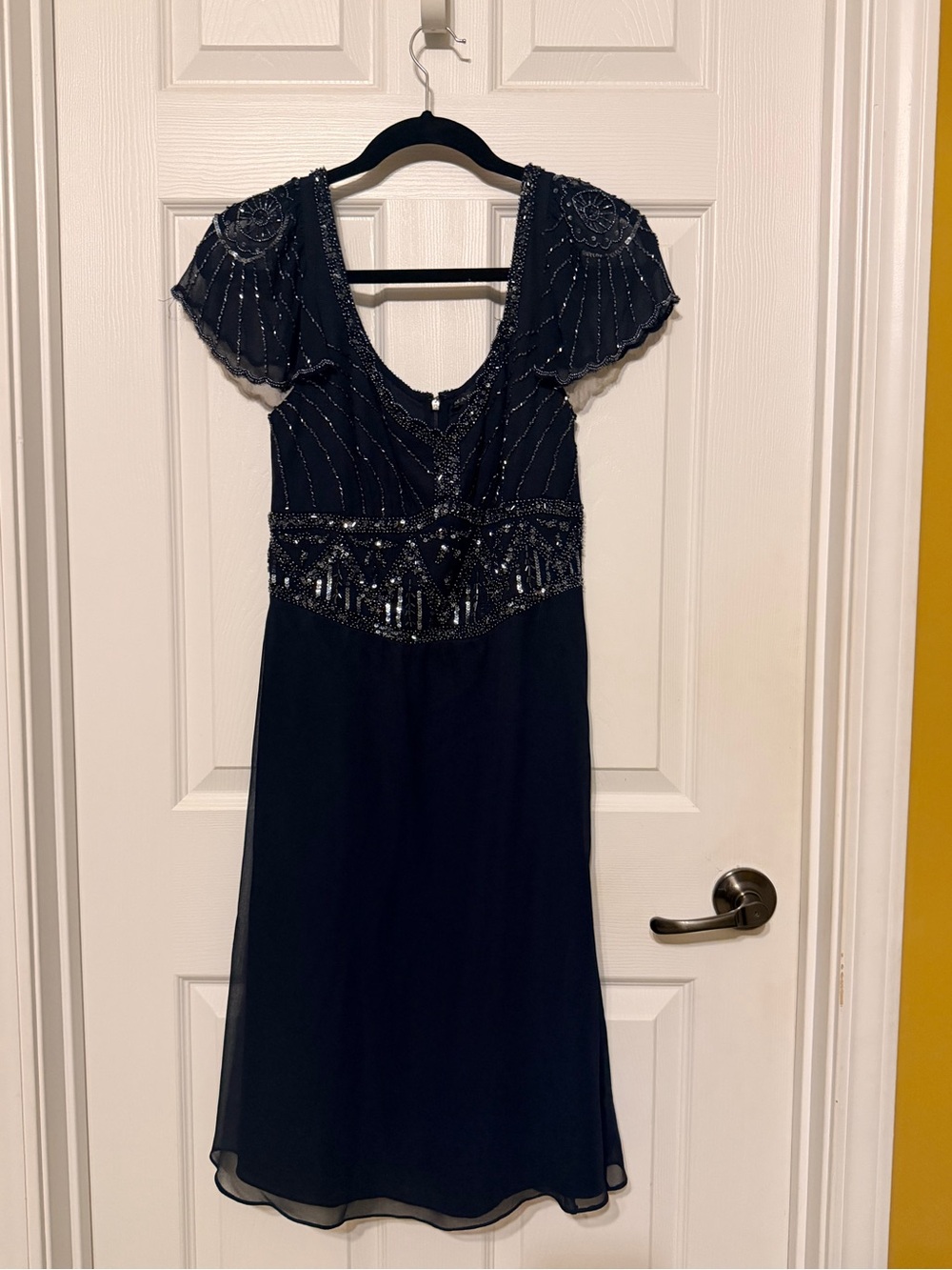 Mariana Navy Beaded Scoop Neck Evening Dress